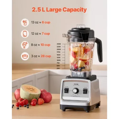 VEVOR Standmixer Smoothie Maker Blender 1600 W 2,5 L professioneller Mixer mit leistungsstarkem Motor, multifunktionaler Mixer zur Lebensmittelverarbeitung für Smoothies / Milchshakes / Säfte – Bild 2