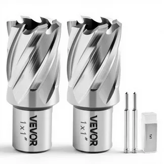 VEVOR HSS-Kernbohrer Weldon-Schaft 4-tlg. Magnetbohrer 25,4 mm Schnittdurchmesser, 2 Bohrer mit 2 Zentrierstiften, 25,4 mm Schnitttiefe, 2 Kunststoffboxen, für Magnetbohrmaschinen, Stahl, Aluminium VEVOR HSS-Kernbohrer Weldon-Schaft 4-tlg. Magnetbohrer 25,4 mm Schnittdurchmesser, 2 Bohrer mit 2 Zentrierstiften, 25,4 mm Schnitttiefe, 2 Kunststoffboxen, für Magnetbohrmaschinen, Stahl, Aluminium