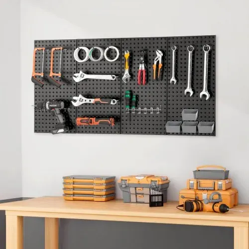 VEVOR Werkzeugwand, 61 x 30 cm, 4er-Set, robuster Stecktafel-Wand-Organizer mit Zubehör, für Wohnzimmer, Garage, Werkzeugaufbewahrung, Büroorganisation, Bastelraum, Küche, Zuhause, schwarz – Bild 7