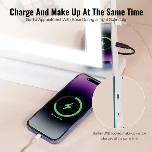 VEVOR Hollywood Schminkspiegel, Kosmetikspiegel mit 3 Farbbeleuchtungsmodi, Schminkspiegel mit LEDs, 5-fache Vergrößerung, USB-Anschluss, Smart-Touch-Steuerung, Wandmontage auf Schreibtisch, 797x547mm – Bild 5