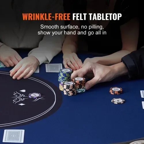 VEVOR Casino Pokertisch Klappbare Tischbeine 2140 x 1070 x 760 mm (L x B x H), Faltbarer Pokertisch, Schwarz & Blau Pokerauflage Klapptisch für 10 Spieler, Pokertisch mit Staubschutzhülle Tragbar – Bild 4