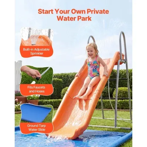 VEVOR Wasserrutsche Freistehend 165 cm Gartenrutsche für Kinder, Poolrutsche mit Integriertem, Verstellbarem Sprinkler, Kletterleiter und Bodenschutzmatte, Kinderrutsche aus Metall und Kunststoff – Bild 3