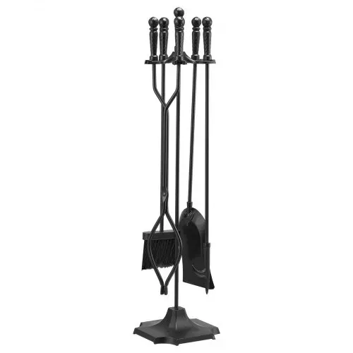 VEVOR Kaminbesteck-Set, 5-tlg. Ofenbesteck-Set, fünfzackiger Ständer, Zange, Ascheschaufel, Bürste, Schürhaken, Kaminzubehör aus Schmiedeeisen für Lagerfeuer drinnen/draußen, Schwarz – Bild 8