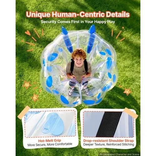 VEVOR 2 x Aufblasbare Bumper Sumo Bälle 1,2 m für Jugendliche Stoßball Blau für Garten, Camping, Picknick, Rasen & Outdoor, 0,5 mm Starkes PVC, Heißverschweißte Griffe & Stabil Sitzende Schultergurte – Bild 3