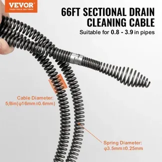 VEVOR Rohrreinigungsspirale 20 m x 16 mm, professionelles Rohrreinigungskabel mit 7 Schneidern für Rohre von 20 bis 100 mm, Hohlkern-Kanalisationsspirale für Spüle, Bodenablauf, Toilette VEVOR Rohrreinigungsspirale 20 m x 16 mm, professionelles Rohrreinigungskabel mit 7 Schneidern für Rohre von 20 bis 100 mm, Hohlkern-Kanalisationsspirale für Spüle, Bodenablauf, Toilette