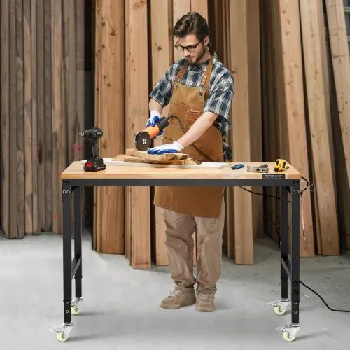 VEVOR Werkbank 1220x610x711-1003mm, 907 Tragkraft, Werkbank mit Steckdose, Rädern und Stecktafel, robuster Arbeitstisch mit Eichenholzplatte für Garage, Werkstatt, Büro und Zuhause – Bild 7