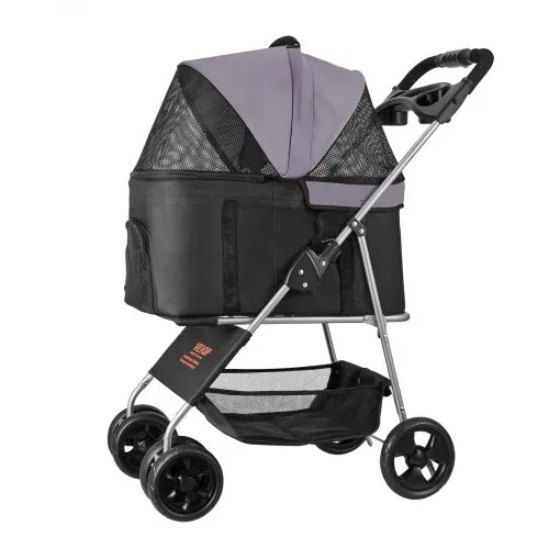 VEVOR Hundewagen 81x46x97 cm, 16,9 kg Tragkraft, faltbarer Hundebuggy, 4-Rad-Buggy mit abnehmbarer Trage und Netzfenstern, tragbarer Haustier-Buggy mit Bremse für kleine bis mittelgroße Haustiere – Bild 8