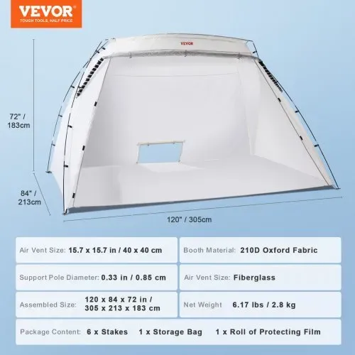 VEVOR Tragbarer Sprühschutz 305 x 213 x 183 cm mit eingebautem Boden & Einwegfolie & Belüftungsöffnung, Große Farbkabine für DIY Sprühmalerei, Hobby Farbkabine Werkzeug Malstation, Sprühlackzelt Weiß – Bild 6