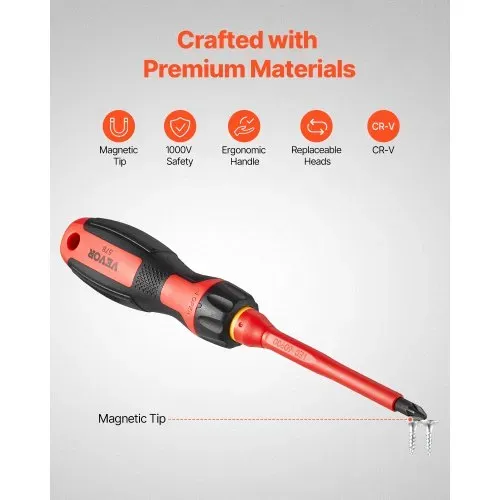 VEVOR isolierter Schraubenziehersatz 13-tlg. elektrischer Schraubendrehersatz, isolierter Elektriker-Werkzeugsatz, mit magnetischen Kreuzschlitz-, Schlitz- und Pozidriv-Torx-Spitzen, Schraubendreher – Bild 2