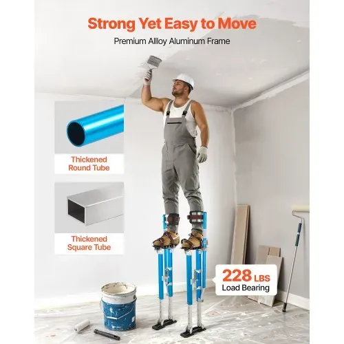 VEVOR Trockenbau-Stelzen 615-1023mm, 103kg Belastbare Arbeitsstelzen mit Doppelten Federn Rutschfesten Fußplatten & Spanngurt, Verstellbare Aluminiumstelzen für Trockenbau Deckenbau Baustelle, Blau – Bild 4