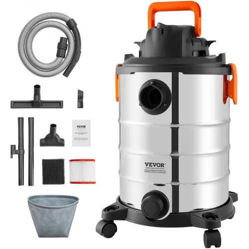VEVOR Nass-/Trockensauger, 30 l, 6 PS, Edelstahl-Staubsauger mit effizienter Saug- und Gebläseleistung, Düse, Rollen, tragbarer Werkstattsauger mit Aufsätzen, für Teppiche, Schmutz, Tierhaare, Silber+Schwarz VEVOR Nass-/Trockensauger, 30 l, 6 PS, Edelstahl-Staubsauger mit effizienter Saug- und Gebläseleistung, Düse, Rollen, tragbarer Werkstattsauger mit Aufsätzen, für Teppiche, Schmutz, Tierhaare, Silber+Schwarz
