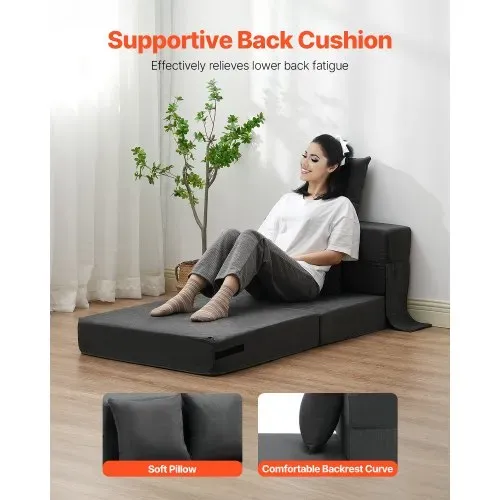 VEVOR 3 in 1 Klappsofa faltbares Schlafsofa mit 2 Kissen & waschbarem Bezug, umwandelbarer Schlafsessel aus 25D Memory Foam, Bettcouch für Wohnzimmer Schlafzimmer, Dunkelgrau (Einzelbett) – Bild 3