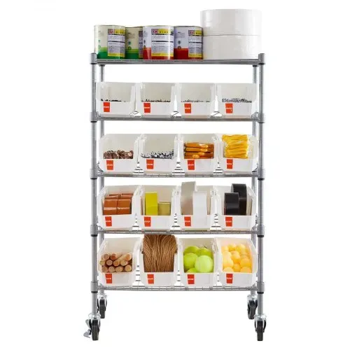 VEVOR Standregal, Lagerregal mit 5 Ebenen & 16 Stapelboxen, Bücherregal Küchenregal mit Rollen, Fahrregal für Garage, Lager, Büro, Restaurant, Klassenzimmer, Küche, 610x355x1065 mm – Bild 9