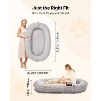 VEVOR Hundebett für Menschen & Hunde, 132x86x24 cm, Memory-Schaum-Hundebett in Menschengröße, mit Seitentasche, Griff & Reißverschluss, abnehmbarer, maschinenwaschbarer Bezug, Langplüsch, Grau VEVOR Hundebett für Menschen & Hunde, 132x86x24 cm, Memory-Schaum-Hundebett in Menschengröße, mit Seitentasche, Griff & Reißverschluss, abnehmbarer, maschinenwaschbarer Bezug, Langplüsch, Grau