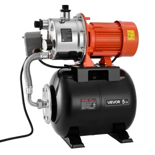 VEVOR Hauswasserwerk 1,6 PS 5000 L/h Flachbrunnenpumpe mit Druckbehälter, für Garten Rasen und Hauswasserversorgung, 49 m Förderhöhe, 8 m Saughöhe, IPX4-Wasserschutz und Manometer zur Druckkontrolle – Bild 10