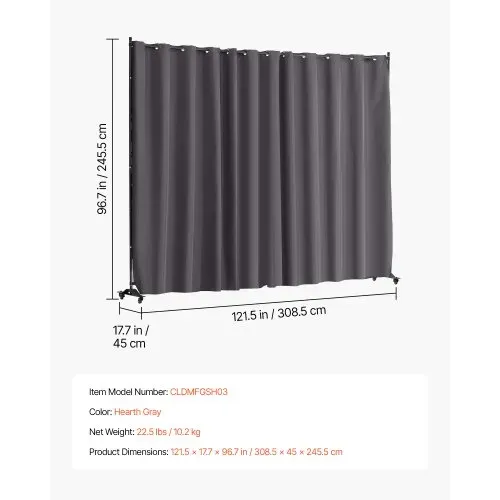 VEVOR Raumteiler Trennwand Paravent Stellwand Einzelpanel, Tragbarer Sichtschutz für Büro Schlafzimmer Esszimmer Arbeitszimmer Balkon, Raumtrenner Rollbar (308,5 x 45 x 245,5 cm), Grau – Bild 6