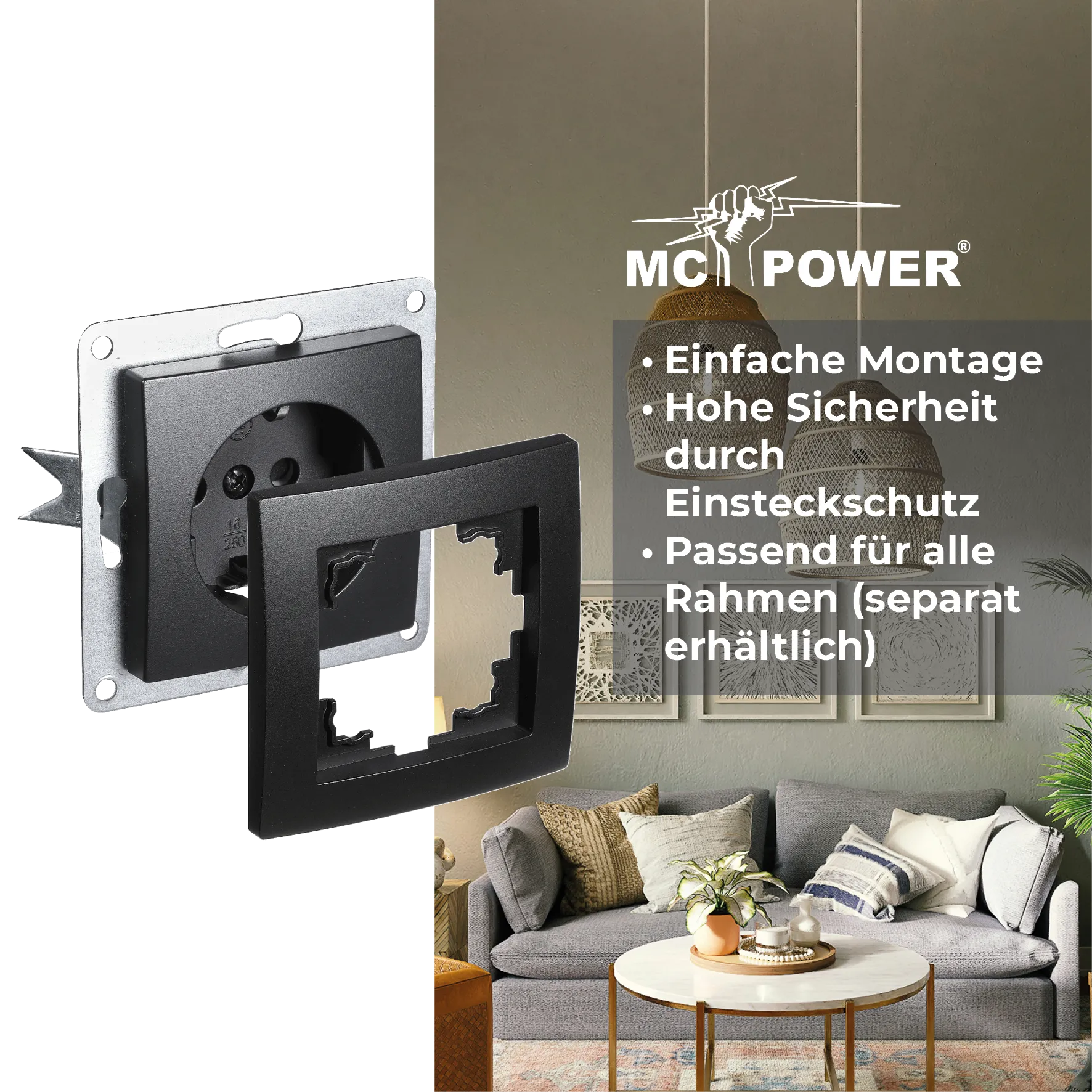 Schalter und Steckdosen Set McPower Flair ''Standard'', matt schwarz, 20-teilig – Bild 4