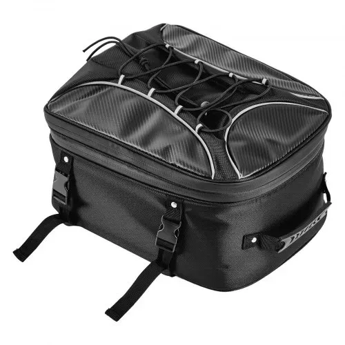VEVOR Motorradhecktasche Rücksitztasche (22-34 L) mit wasserfester Regenabdeckung, Motorrad-Gepäckaufbewahrung, Gepäckträgertasche mit Riemen & elastischer Kordel, Motorradgepäck Schwarz – Bild 10