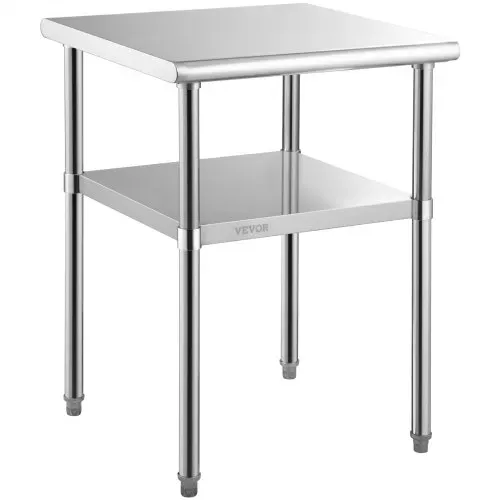 VEVOR Kommerzieller Edelstahltisch 61 x 61 x 91,4 cm, Rollbarer Zweilagiger Arbeitstisch Zerlegetisch Gastro 181,4 kg + 91 kg Tragfähigkeit, Gewerbe Küchentisch, Zubereitungstisch Küchenmöbel – Bild 8