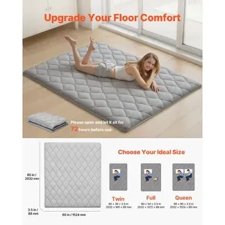 VEVOR japanische Futon-Matratze (2032 x 1524 x 89 mm), faltbare Tatami (Queen Size), Bodenmatratze mit Aufbewahrungstasche & Befestigungsmaterial, 9-lagige Schlafmatte für Meditation Yoga, Grau VEVOR japanische Futon-Matratze (2032 x 1524 x 89 mm), faltbare Tatami (Queen Size), Bodenmatratze mit Aufbewahrungstasche & Befestigungsmaterial, 9-lagige Schlafmatte für Meditation Yoga, Grau