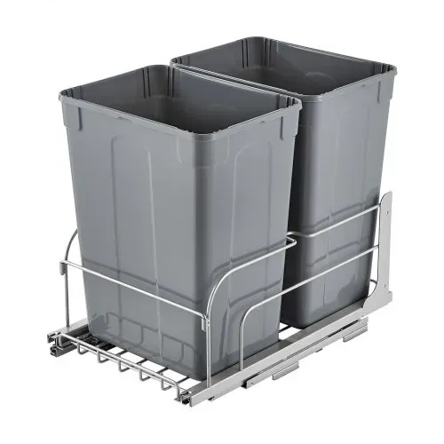 VEVOR ausziehbarer Abfallbehälter (35 Qt x2), doppelter Unterbau-Küchenabfallbehälter, Mülleimer mit Türsatz & Soft-Close-Schieberegler, für Küchenschrank Spüle unter der Theke (grau) – Bild 8