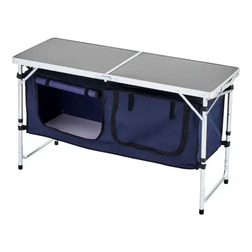 VEVOR Camping Küchentisch klappbarer Kochtisch Outdoor, 3-fach höhenverstellbar, tragbare Kochstation aus Aluminium mit Organizer & Tragegriff, für Grillpartys Picknicks Wohnmobilreisen Blau – Bild 10