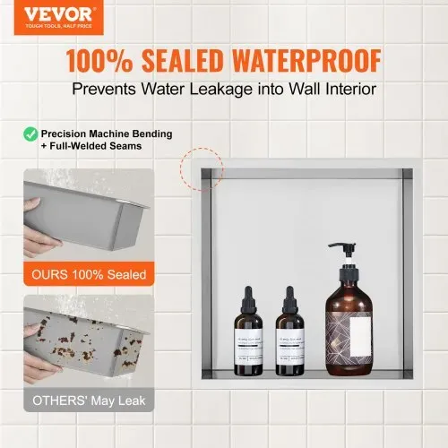 VEVOR Wandnische 10×33,02×33,02cm Duschnische Edelstahl Nische Einlagig 100 % Wasserdicht Nischeneinbau 0-40°C Betriebstemperatur 92°-Inneneckdesign Geeignet für Badezimmer Schlafzimmer Arbeitszimmer VEVOR Wandnische 10×33,02×33,02cm Duschnische Edelstahl Nische Einlagig 100 % Wasserdicht Nischeneinbau 0-40°C Betriebstemperatur 92°-Inneneckdesign Geeignet für Badezimmer Schlafzimmer Arbeitszimmer