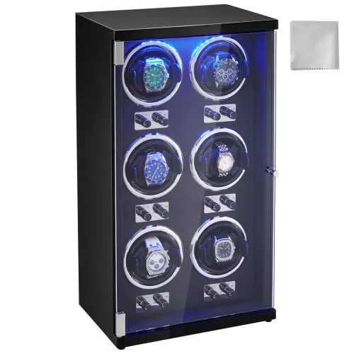 VEVOR Uhrenbeweger, Automatik-Uhrenbeweger, Watch Winder, Uhrenbeweger für Automatikuhren, Automatischer Uhrenbeweger mit Platz für 6 Uhren, LED Beleuchtung, 150–207 mm Einstellbare Riemenlänge VEVOR Uhrenbeweger, Automatik-Uhrenbeweger, Watch Winder, Uhrenbeweger für Automatikuhren, Automatischer Uhrenbeweger mit Platz für 6 Uhren, LED Beleuchtung, 150–207 mm Einstellbare Riemenlänge