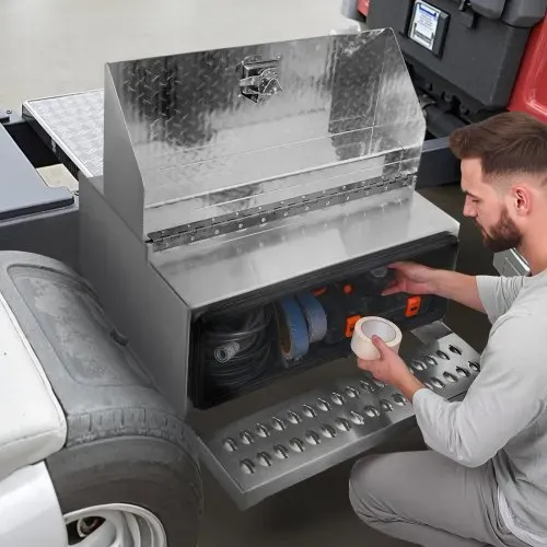 VEVOR Sattel-Trittkasten, 760x750x400 mm, Werkzeugkasten aus Alu, Aufbewahrungsbox für Einstiegsstufe der Fahrerkabine mit T-Griff, Schloss & Schlüsseln für Pritschenwagen, Kräne & Sattelschlepper – Bild 7