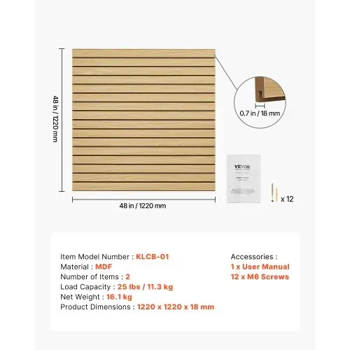 VEVOR Werkzeugwand 1220x1220x18mm, MDF-Garagen-Lamellenwand mit modularem Design, Wandhalter, 11,3 kg Lamellenwandpaneel mit Kupplungsstruktur & DIY-Zuschnitt, geeignet für Lagerung & Präsentation – Bild 6
