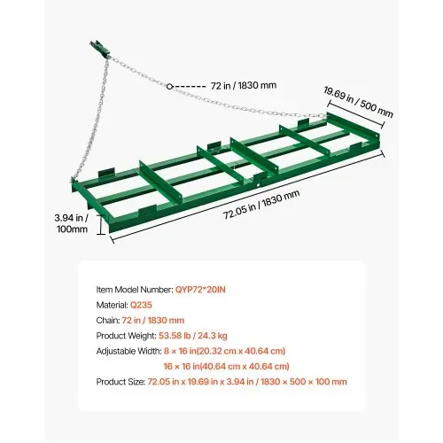 VEVOR Schleppegge, 1830x500x100 mm, Wiesenschleppe mit verstellbaren Stangen und 183 cm Kette, Rasentraktor, Feldegge für Geländefahrzeuge, UTVs, Traktoren, Rasenmäher, Schleppwerkzeug für den Hof – Bild 6