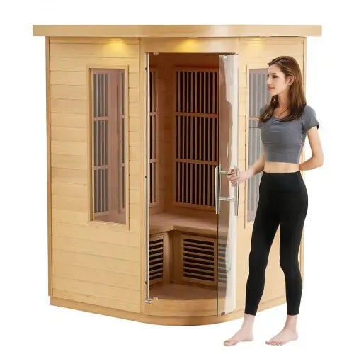 VEVOR Ferninfrarot-Holzsauna, Sauna-Spa für Zuhause, für 2 Personen, Niedrige EMF-Ferninfrarot-Sauna mit gehärteter Glastür & LED-Mehrfarbenlampe & Bluetooth-Lautsprechern, 2 kW für den Innenbereich – Bild 8