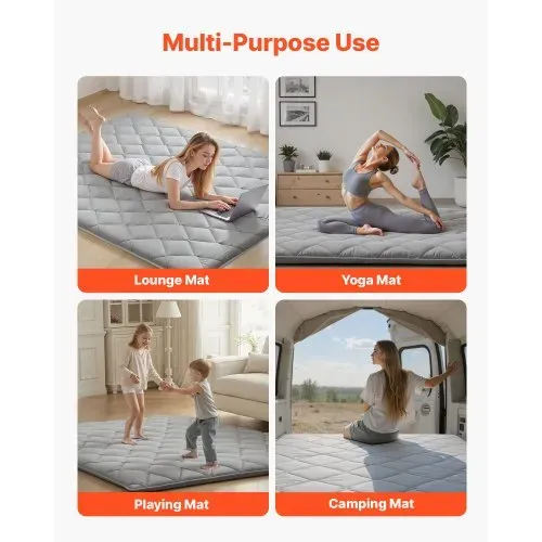 VEVOR japanische Futon-Matratze (2032 x 1524 x 89 mm), faltbare Tatami (Queen Size), Bodenmatratze mit Aufbewahrungstasche & Befestigungsmaterial, 9-lagige Schlafmatte für Meditation Yoga, Grau – Bild 6