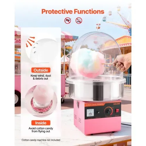 VEVOR Zuckerwattemaschinen-Abdeckung, transparente Acrylkuppel, Blasenabdeckung kompatibel mit 15 Zoll Zuckerwattemaschinen-Schüssel für Partys Geschäfte Bodenrillen-Design – Bild 3