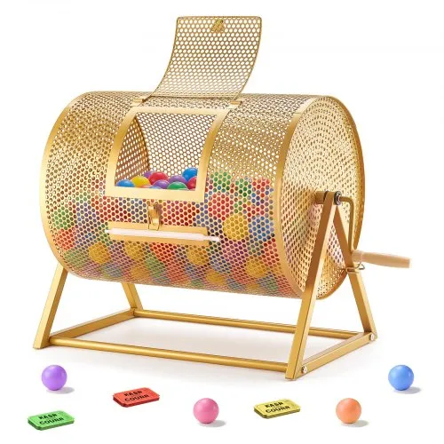 VEVOR Tombola Trommel, 410xØ302 mm, Lostrommel mit Fassungsvermögen von 5000 Lose oder 200 Lotteriebälle, Gewinnspieltrommel mit Kurbel & Dreiecksständer, für Veranstaltungen & Feiern, Gold VEVOR Tombola Trommel, 410xØ302 mm, Lostrommel mit Fassungsvermögen von 5000 Lose oder 200 Lotteriebälle, Gewinnspieltrommel mit Kurbel & Dreiecksständer, für Veranstaltungen & Feiern, Gold