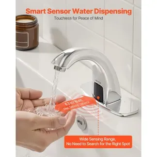 VEVOR berührungsloser Waschtischhahn (verchromtes Silber) Badezimmer, automatische Waschtischarmatur Spültischarmatur, batteriebetriebener Wasserhahn mit einstellbarer Temperatur, Sensorhahn VEVOR berührungsloser Waschtischhahn (verchromtes Silber) Badezimmer, automatische Waschtischarmatur Spültischarmatur, batteriebetriebener Wasserhahn mit einstellbarer Temperatur, Sensorhahn