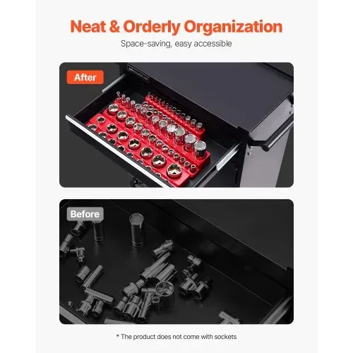 VEVOR Steckschlüssel-Organizer-Set, 3-teiliger, 1/4 Zoll, 3/8 Zoll & 1/2 Zoll SAE-Steckschlüsselablagen, für bis zu 68 Standard- & tiefe Steckschlüssel (Steckschlüssel nicht im Lieferumfang enthalten) – Bild 3
