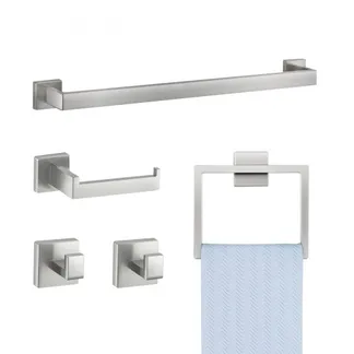 VEVOR Badezimmer Hardware Zubehör Set aus Edelstahl 304 (5-tlg.) inkl. Handtuchstange & Handtuchhalter (quadratischer Ring) & 2 Haken & Toilettenpapierhalter, für Badezimmer, Wandmontage Silber VEVOR Badezimmer Hardware Zubehör Set aus Edelstahl 304 (5-tlg.) inkl. Handtuchstange & Handtuchhalter (quadratischer Ring) & 2 Haken & Toilettenpapierhalter, für Badezimmer, Wandmontage Silber