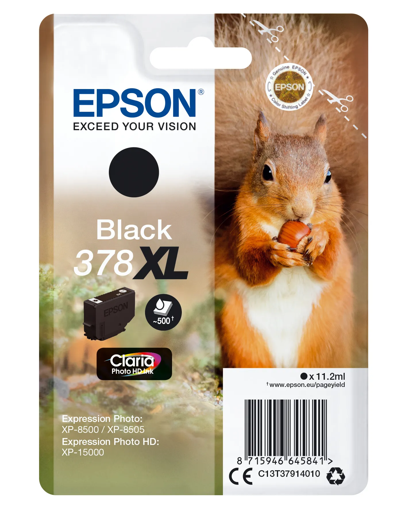 Epson Squirrel Singlepack Black 378XL Claria Photo HD Ink Epson Squirrel Singlepack Black 378XL Claria Photo HD Ink