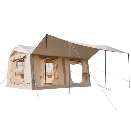 VEVOR Aufblasbares Zelt Luftzelt 5-8 Personen mit Pumpe & Sonnendach Beige, für Outdoor-Aktivität Wasserabweisendes 420D Oxford-Gewebe mit Dachfenster Ofenrohrdurchführung & Netzfenster Windstabil – Bild 9