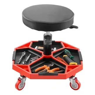 VEVOR Rollbarer Werkstatthocker Werkstattsitz (136 kg Tragkraft) Garagensitz Arbeitshocker, höhenverstellbar (420–550 mm), Rollsitz mit Werkzeugablage für Garage Werkstatt Autoreparatur, Schwarz+Rot VEVOR Rollbarer Werkstatthocker Werkstattsitz (136 kg Tragkraft) Garagensitz Arbeitshocker, höhenverstellbar (420–550 mm), Rollsitz mit Werkzeugablage für Garage Werkstatt Autoreparatur, Schwarz+Rot
