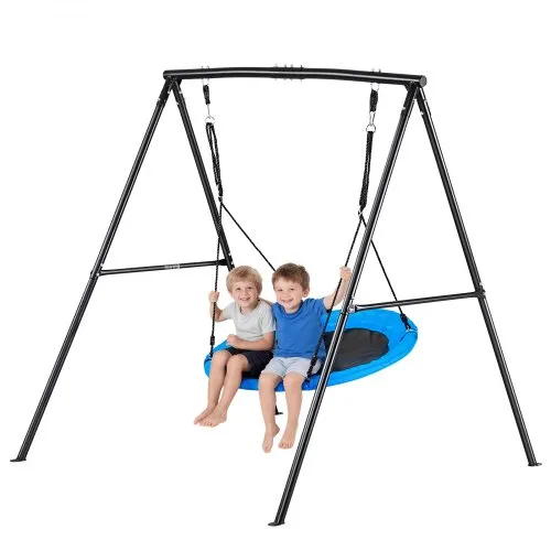 VEVOR Gartenschaukel mit A-förmigem Metallgestell, Schaukelsitz (101,6 cm Groß), bis zu 199,6 kg Tragkraft, Schaukelset Outdoor, Verstärkt mit Spiralförmigen Bodenankern, Tellerschaukel Schwarz Blau VEVOR Gartenschaukel mit A-förmigem Metallgestell, Schaukelsitz (101,6 cm Groß), bis zu 199,6 kg Tragkraft, Schaukelset Outdoor, Verstärkt mit Spiralförmigen Bodenankern, Tellerschaukel Schwarz Blau
