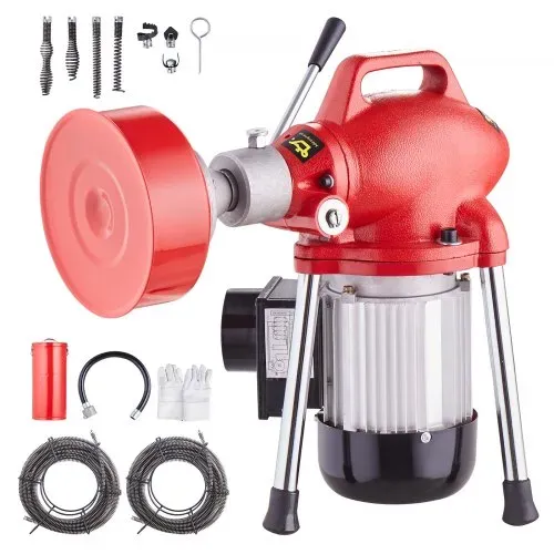 VEVOR Rohrreinigungsmaschine 120 Fuß x 5/8 Zoll, 370 W elektrische Rohrreinigungsspirale mit manueller Zuführung – mit 2 Stahlkabelabschnitten (120′ x 5/8″ und 23′ x 3/8″), 7 Schneidern und CW/CCW-Steuerung für 1,6″ bis 4″ Rohre VEVOR Rohrreinigungsmaschine 120 Fuß x 5/8 Zoll, 370 W elektrische Rohrreinigungsspirale mit manueller Zuführung – mit 2 Stahlkabelabschnitten (120′ x 5/8″ und 23′ x 3/8″), 7 Schneidern und CW/CCW-Steuerung für 1,6″ bis 4″ Rohre