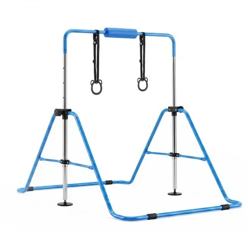 VEVOR Gymnastikstange für Kinder mit 63,5 kg Tragkraft, Klappbares Turnreck mit Turnringen, Höhenverstellbare Turnstange für Indoor- und Outdoor-Training, Heimtrainingsgerät für Kinderturnen, Blau – Bild 9