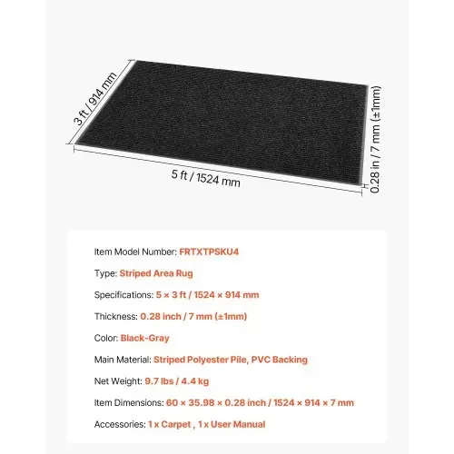 VEVOR Schmutzfangmatte, 1524x914 mm, Fußmatte für Innen & Außen, Sauberlaufmatte mit PVC-Rückseite, Türmatte, waschbarer Eingangsteppich für Flur, Balkon, Garage, gestreift, Grau – Bild 6