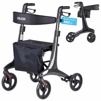 VEVOR Rollator Faltbar mit Sitz, Leichter Gehwagen mit 8 Zoll Reifen, Gehhilfe bis 136kg mit Rückenlehne Tasche Gehstockhalter, Höheverstellbare Laufhilfe mit Feststellfunktion für Senioren, Schwarz VEVOR Rollator Faltbar mit Sitz, Leichter Gehwagen mit 8 Zoll Reifen, Gehhilfe bis 136kg mit Rückenlehne Tasche Gehstockhalter, Höheverstellbare Laufhilfe mit Feststellfunktion für Senioren, Schwarz