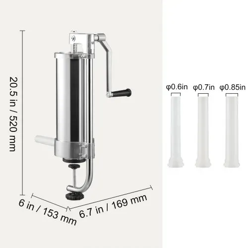 VEVOR Manueller Wurstfüller Wurstfüllmaschine 3 L, Edelstahl + Aluminium Professionelle Silberne Wurstmaschine inkl. 16 / 19 / 22 mm Füllrohre, Vertikale Wurstpresse mit Tischklemme Hausgemacht – Bild 6