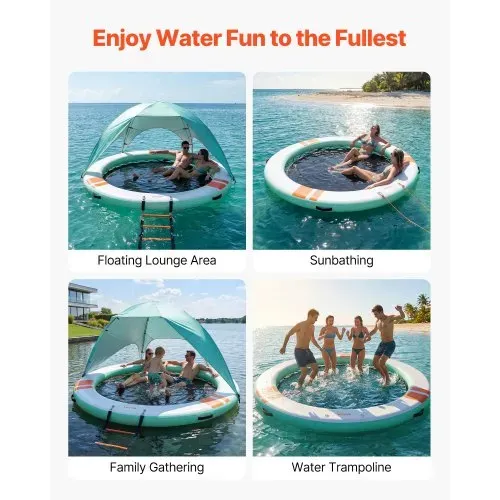 VEVOR Aufblasbares Schwimmdock φ2,44 m, Schwimmplattform mit Rutschfester Oberfläche, Tragetasche, Sonnendach & Abnehmbarer Leiter, Schwimmende Insel, Wasserplattform für Pool, Strand & Meer, Blau – Bild 5