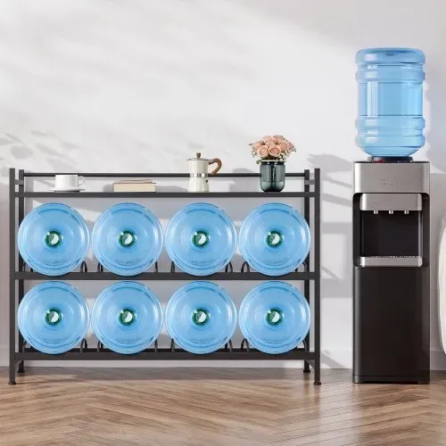 VEVOR Wasserkrughalter 3-Stufig, 4 Reihen, für 8 Flaschen, Wasserkrugregal mit Ablagefach, Wasserspenderregal, Wasserflaschenregal Wasserbehälterregal für Küche, Büro & Wohnzimmer, Schwarz – Bild 7