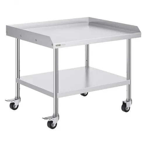 VEVOR Arbeitstisch aus Edelstahl, gewerblicher Arbeitstisch zur Lebensmittelzubereitung mit 4 Rädern, Lenkrollen, 3-seitiger Spritzschutz, 762 x 914 x 762 mm Arbeitstisch für Restaurants, Hotels – Bild 9